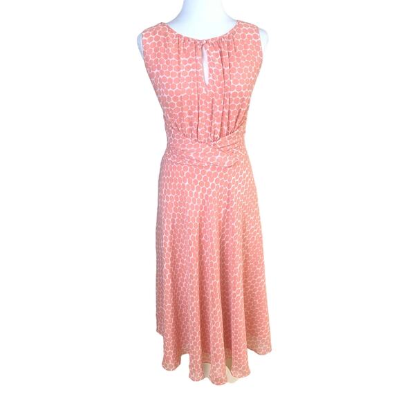 Vintage Karin Stevens Size 8 Polka Dot Maxi Dress Peach White Keyhole Tie Back - Picture 1 of 11